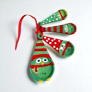 Pier 1 Imports Christmas Holiday Ceramic 4 Piece Owls Measuring Spoon Set